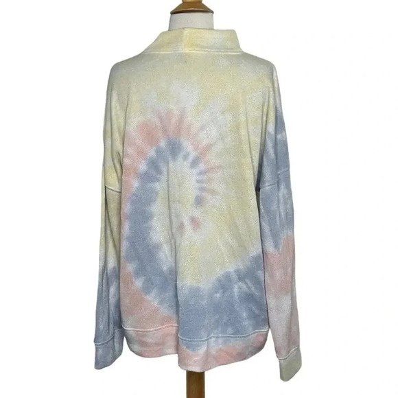Democracy women's XL Pastel Tie Dyed Sweatshirt Glittery Mock Neck Long Sleeve - Picture 6 of 8